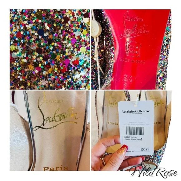 CHRISTIAN LOUBOUTIN Sparkle Confetti Glitter Prive Slingback Pump Sandals SZ 36